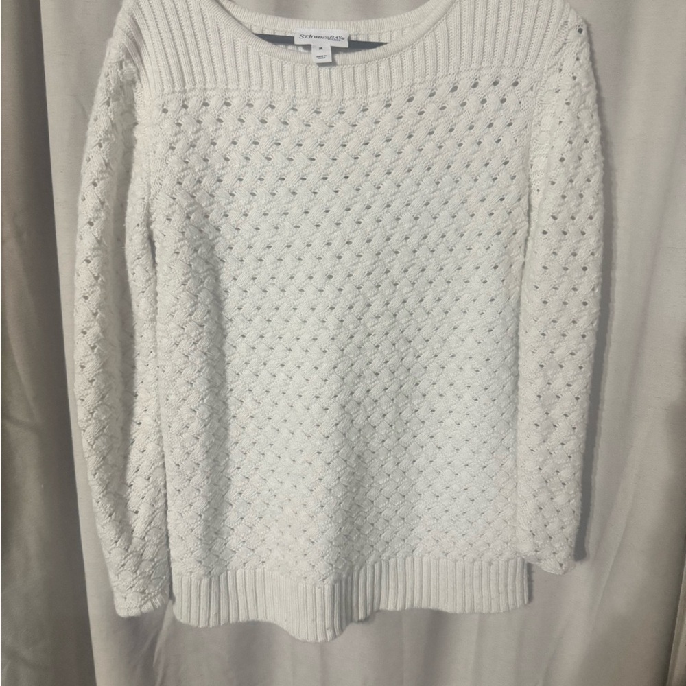 St. John's Bay White Textured Crew Neck Sweater